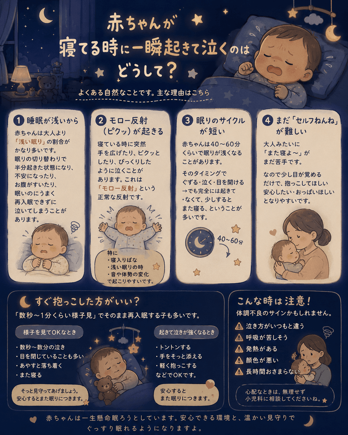赤ちゃんが寝てる時に一瞬起きて泣くのはどうして?