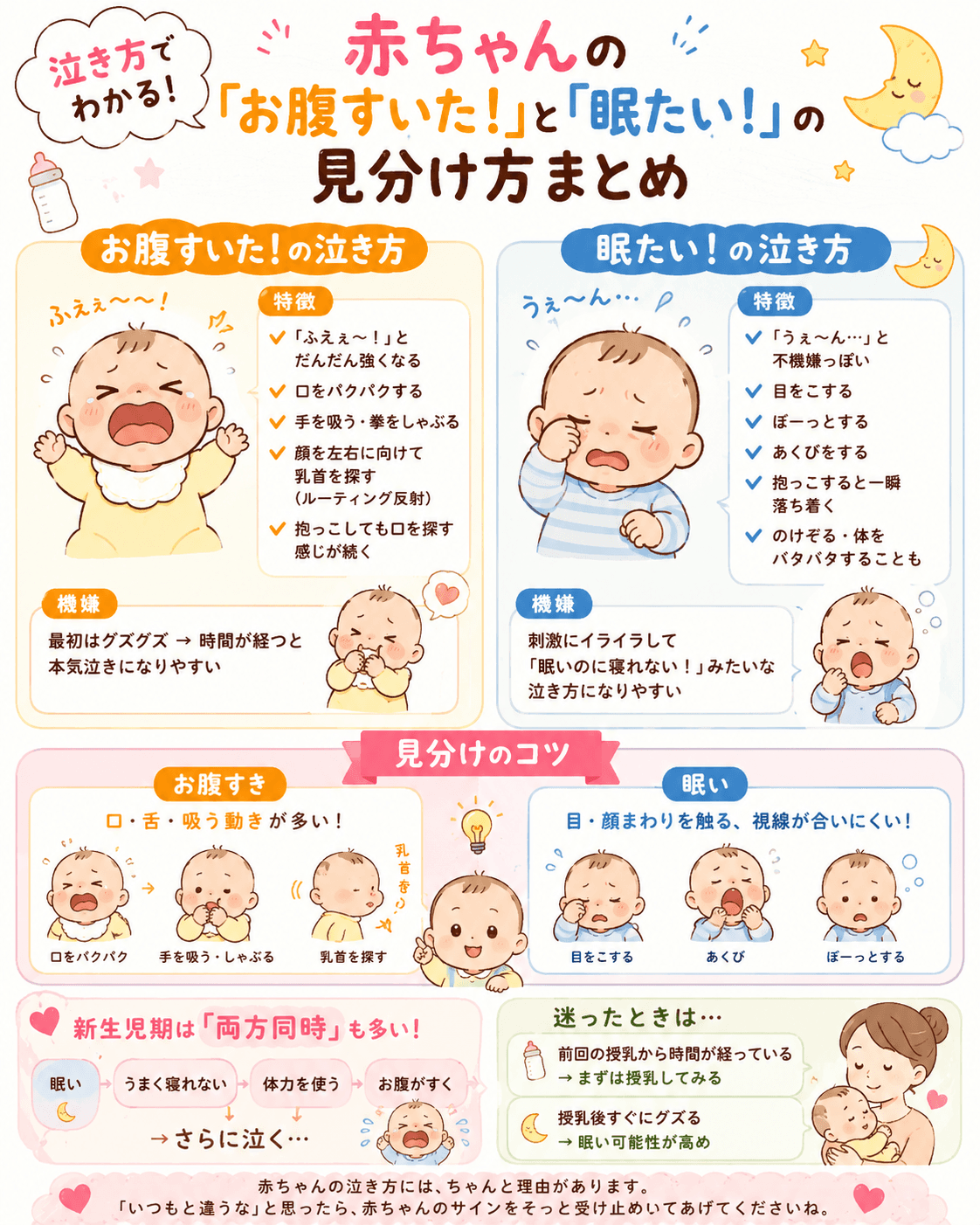 赤ちゃんの「お腹すいた!」と「眠たい!」の見分け方まとめ