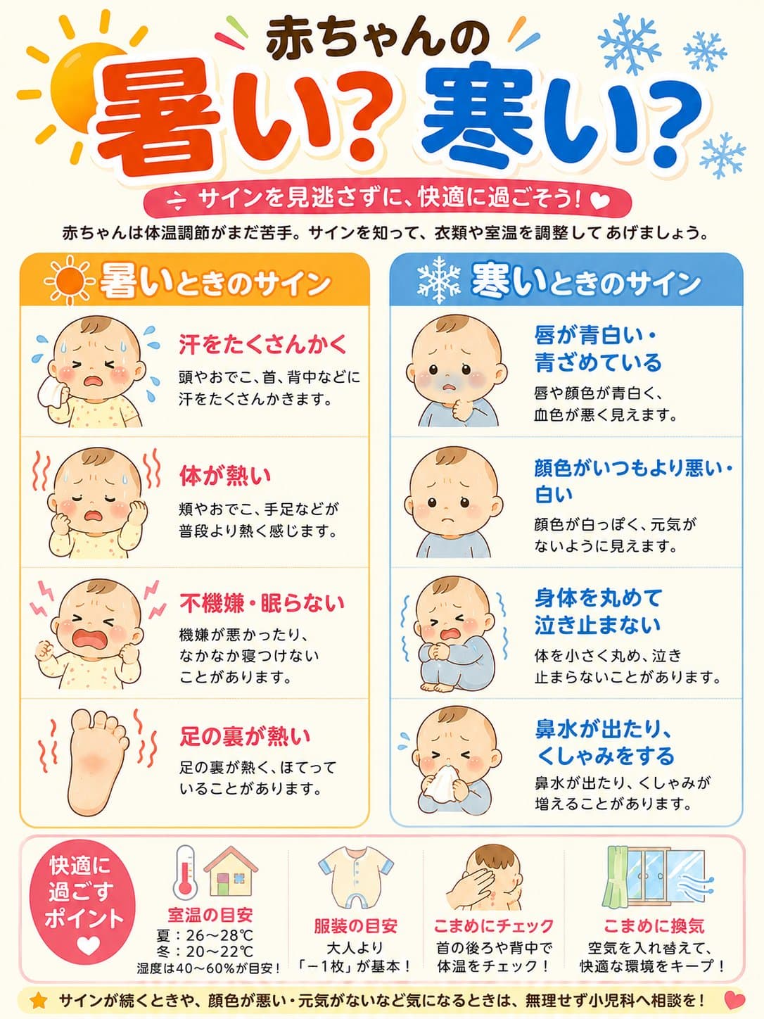 赤ちゃんの暑い?寒い?サインを見逃さずに