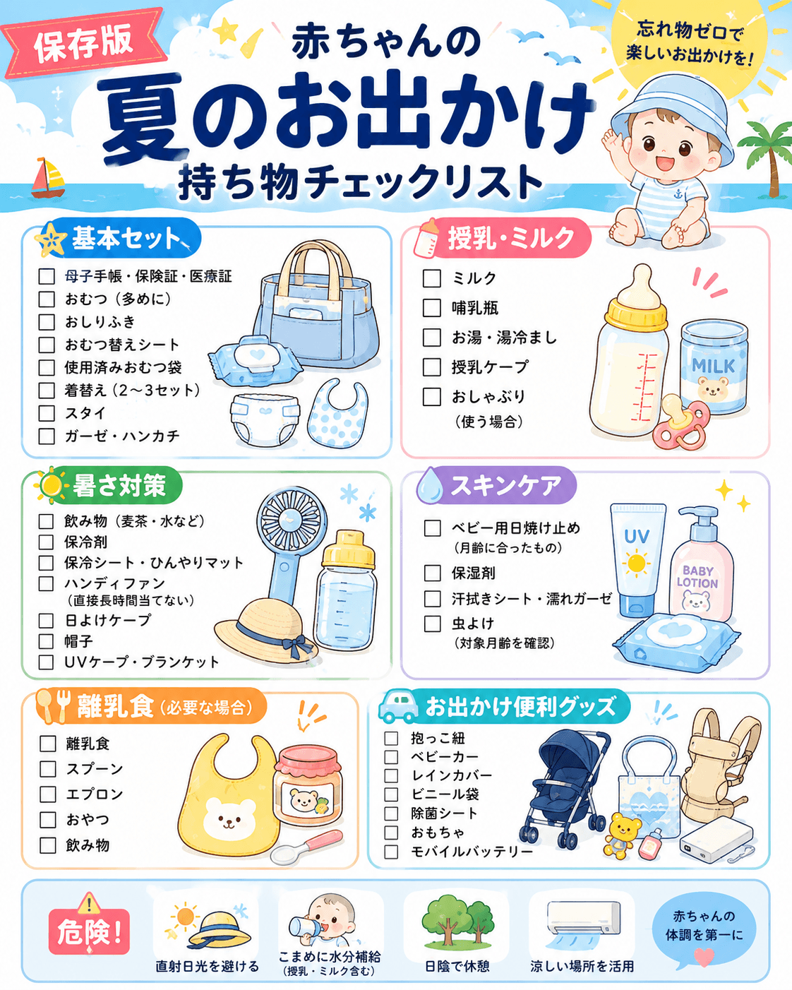 赤ちゃんの夏のお出かけ持ち物チェックリスト